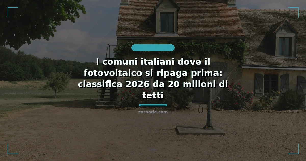 Immagine di copertina per: I comuni italiani dove il fotovoltaico si ripaga prima: classifica 2026 da 20 milioni di tetti