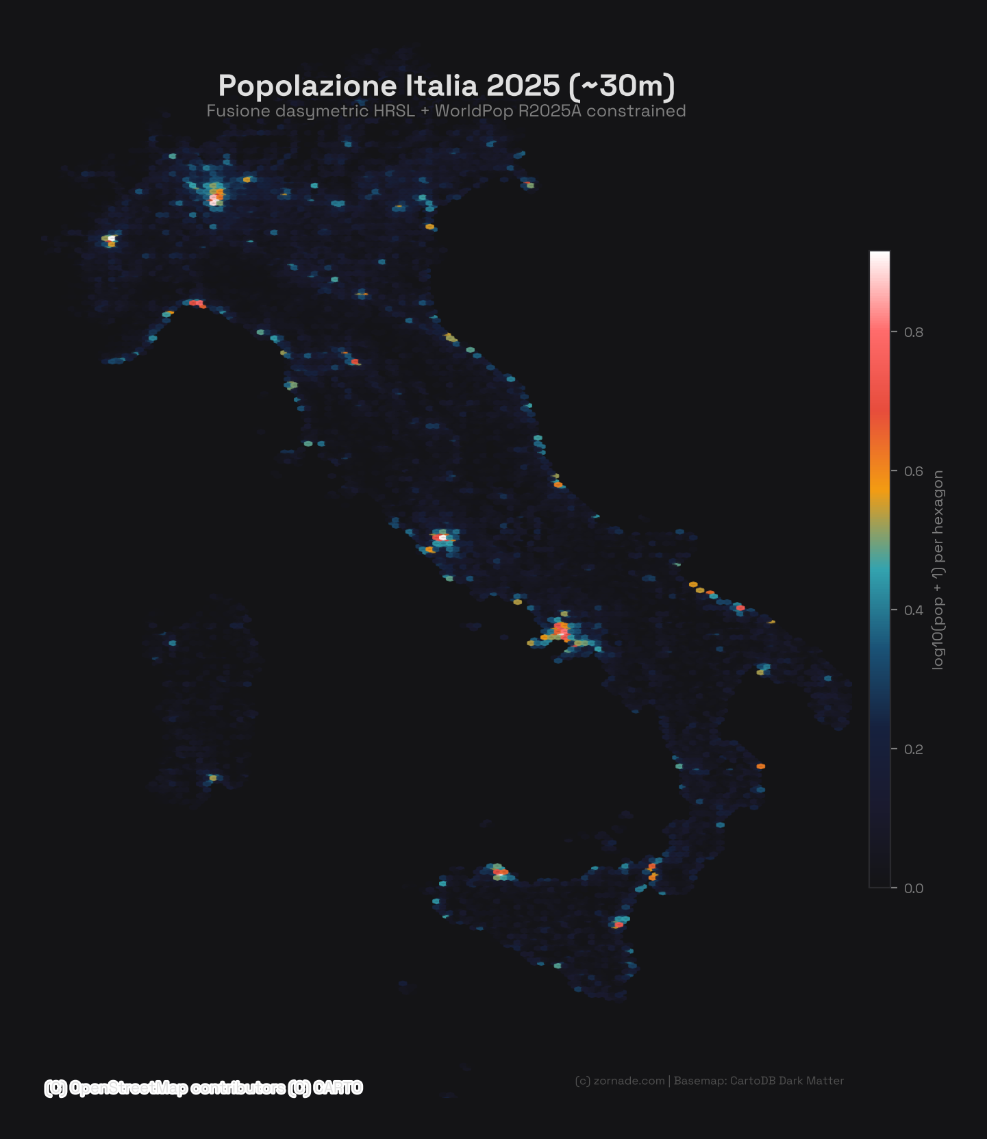 Mappa panoramica popolazione Italia 2025 a 30m