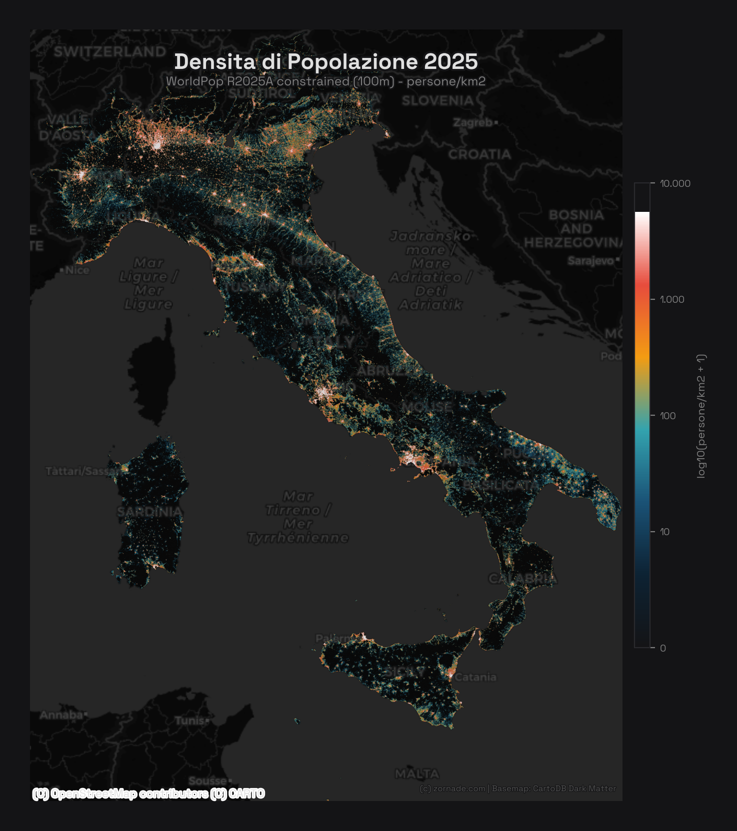 Mappa densita di popolazione 2025