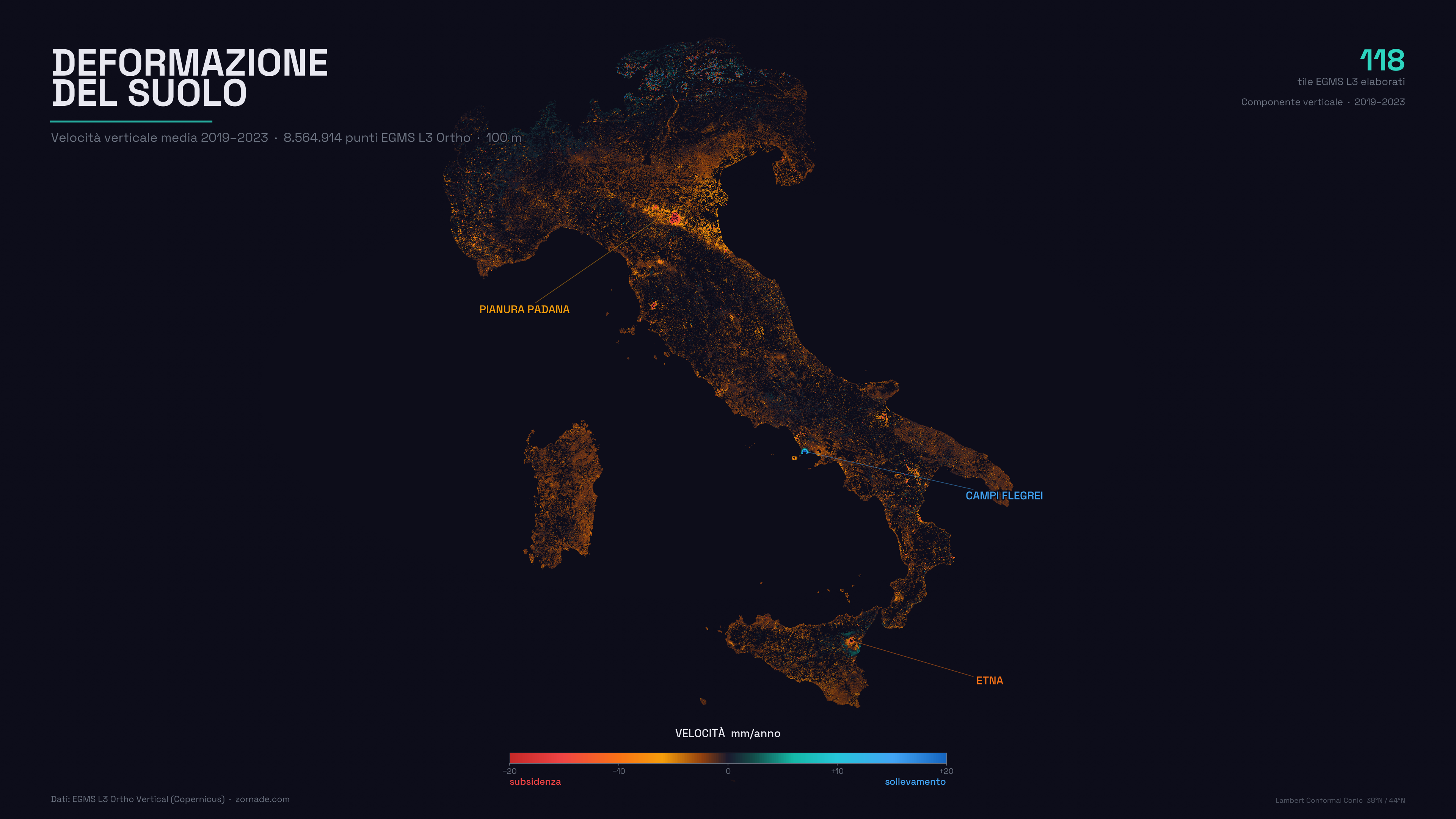Mappa nazionale della deformazione del suolo in Italia, 8,5 milioni di punti EGMS