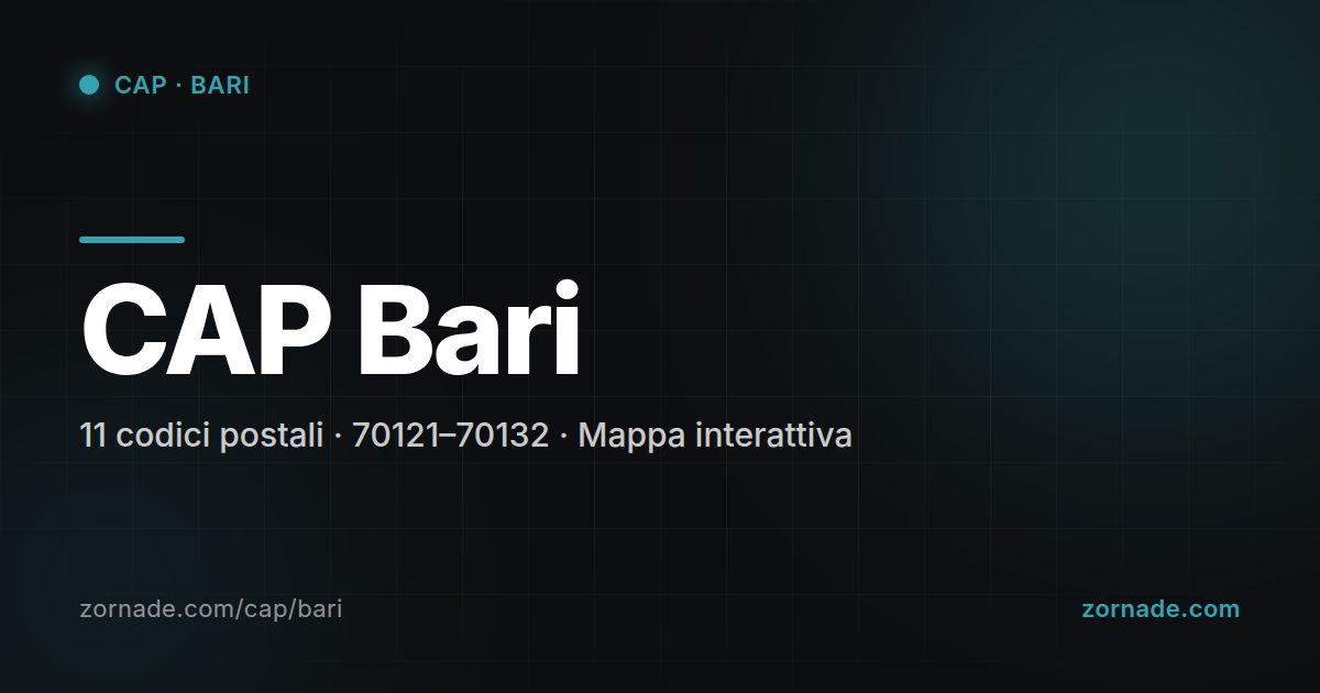 Mappa dei 11 CAP di Bari suddivisi per zona