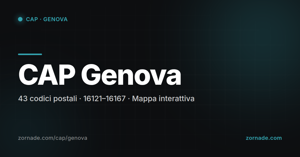Mappa dei 43 CAP di Genova suddivisi per zona