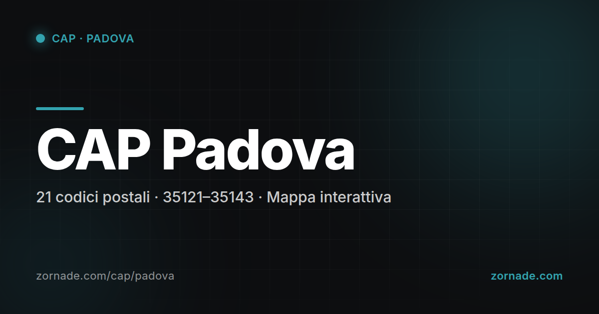 Mappa dei 21 CAP di Padova suddivisi per zona