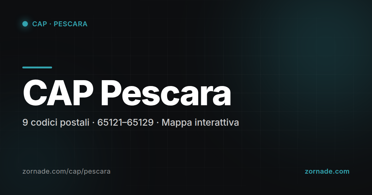 Mappa dei 9 CAP di Pescara suddivisi per zona