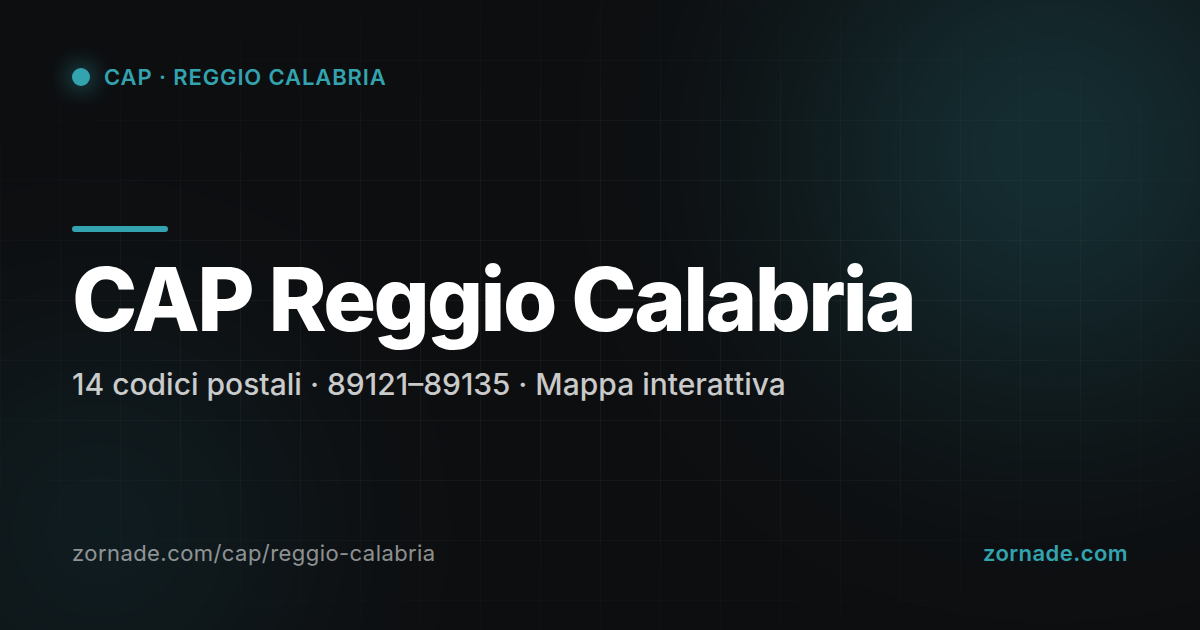 Mappa dei 14 CAP di Reggio Calabria suddivisi per zona